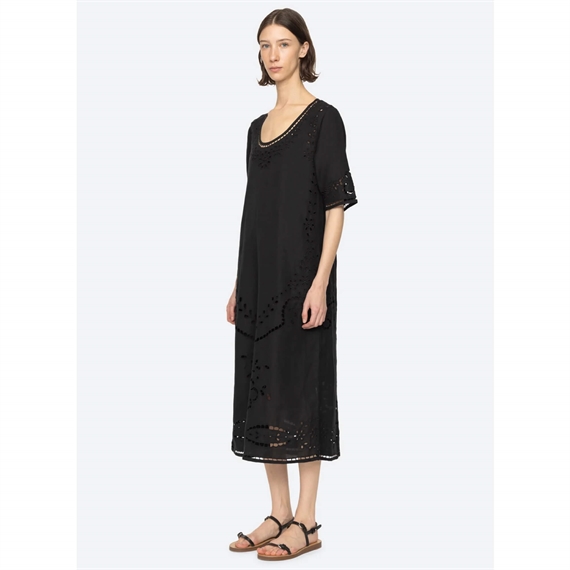 Sea New York Lula Embroidery Midi Kjole, Sort 